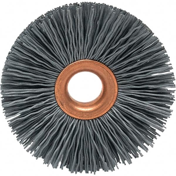 Brush Research Mfg. - 1-1/2" OD, 3/8" Arbor Hole, Crimped Abrasive Nylon Wheel Brush - 5/16" Face Width, 3/8" Trim Length, 20,000 RPM - A1 Tooling