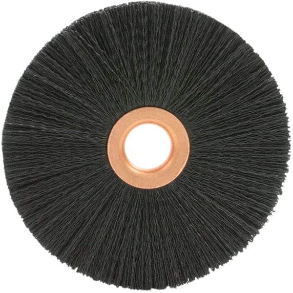 Brush Research Mfg. - 3-1/2" OD, 1/2" Arbor Hole, Crimped 6-12 Nylon Wheel Brush - 1/2" Face Width, 5/16" Trim Length, 20,000 RPM - A1 Tooling