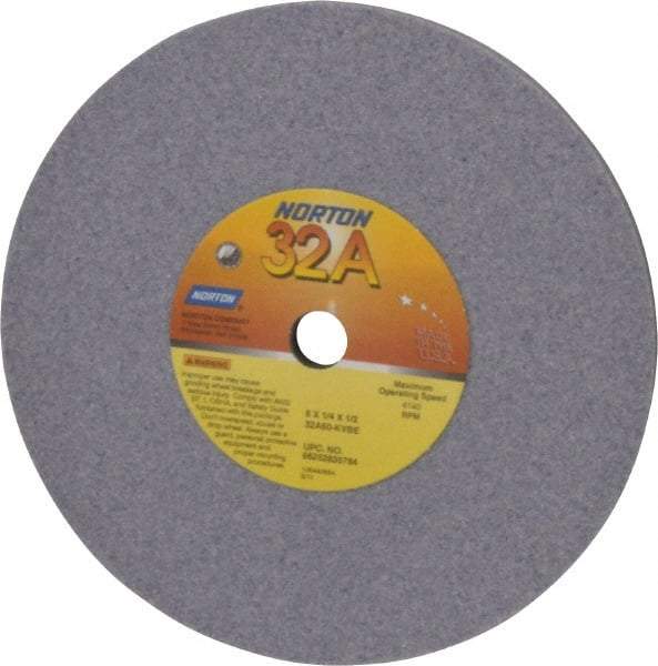 Norton - 6" Diam x 1/2" Hole x 1/4" Thick, K Hardness, 60 Grit Surface Grinding Wheel - Aluminum Oxide, Type 1, Medium Grade, 4,140 Max RPM, Vitrified Bond, No Recess - A1 Tooling