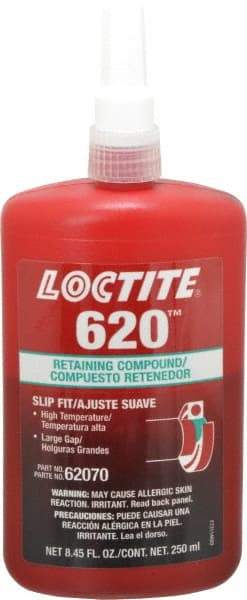 Loctite - 250 mL Bottle, Green, Medium Strength Liquid Retaining Compound - Series 620, 24 hr Full Cure Time, Heat Removal - A1 Tooling