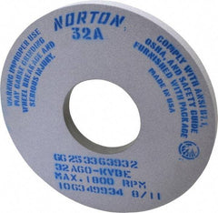 Norton - 14" Diam x 5" Hole x 1" Thick, K Hardness, 60 Grit Surface Grinding Wheel - Aluminum Oxide, Type 1, Medium Grade, 1,800 Max RPM, Vitrified Bond, No Recess - A1 Tooling