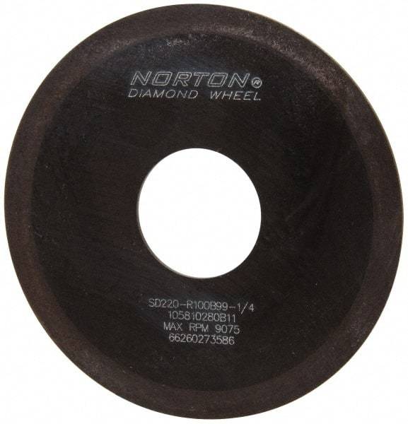 Norton - 4" Diam x 1-1/4" Hole x 1/16" Thick, 220 Grit Surface Grinding Wheel - Diamond, Type 1A1, Very Fine Grade, Resinoid Bond - A1 Tooling