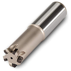 Indexable High-Feed End Mill: 25 mm Cut Dia, 0.98 mm Cylindrical Shank Uses 2 UNLU Inserts, 1.52 mm Max Depth, 150 mm OAL, Through Coolant