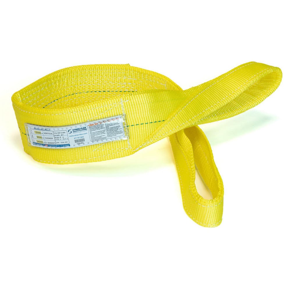 Slings & Tiedowns (Load-Rated); Sling Type: Eye & Eye; Length (Feet): 4; Vertical Capacity (Lb.): 8900; Choker Capacity (Lb.): 7200; Width (Inch): 3; Basket Capacity (Lb.): 17800; Eye Type: Flat Eye; Sling Material: Polyester; Sling Width: 3 in; Eye Lengt