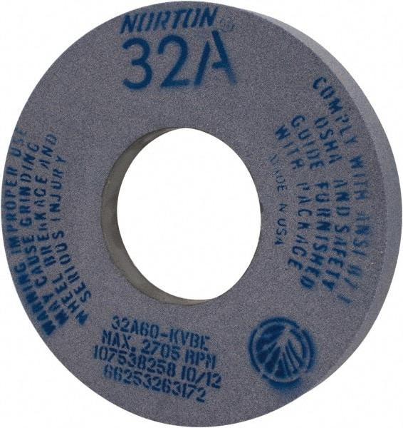 Norton - 12" Diam x 5" Hole x 1-1/2" Thick, K Hardness, 60 Grit Surface Grinding Wheel - Aluminum Oxide, Type 5, Medium Grade, 2,705 Max RPM, Vitrified Bond, One-Side Recess - A1 Tooling