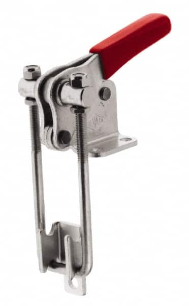 De-Sta-Co - 2,000 Lb Capacity, Vertical, U Hook, Flanged Base, Stainless Steel Pull Action Latch Clamp - 2.46" Drawing Movement, 5.77" OAL, Threaded U Hook, Straight Handle - A1 Tooling