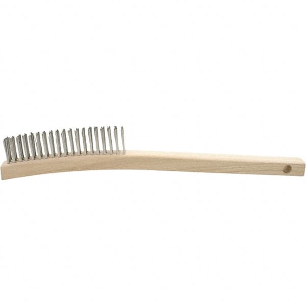 Brush Research Mfg. - 4 Rows x 19 Columns Stainless Steel Scratch Brush - 5-3/4" Brush Length, 13-3/4" OAL, 1-1/8 Trim Length, Wood Curved Back Handle - A1 Tooling