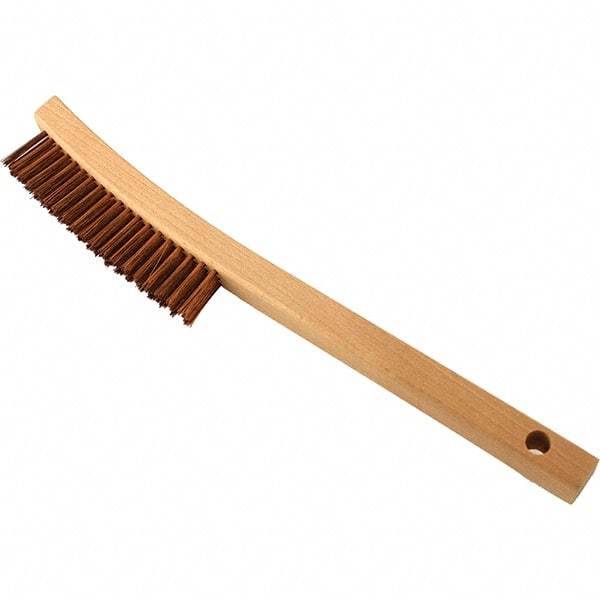 Brush Research Mfg. - 3 Rows x 19 Columns Bronze Scratch Brush - 5-3/4" Brush Length, 13-3/4" OAL, 1-1/8 Trim Length, Wood Curved Back Handle - A1 Tooling