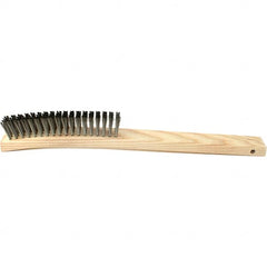 Brush Research Mfg. - 4 Rows x 19 Columns Stainless Steel Scratch Brush - 5-3/4" Brush Length, 14" OAL, 1 Trim Length, Wood Curved Back Handle - A1 Tooling