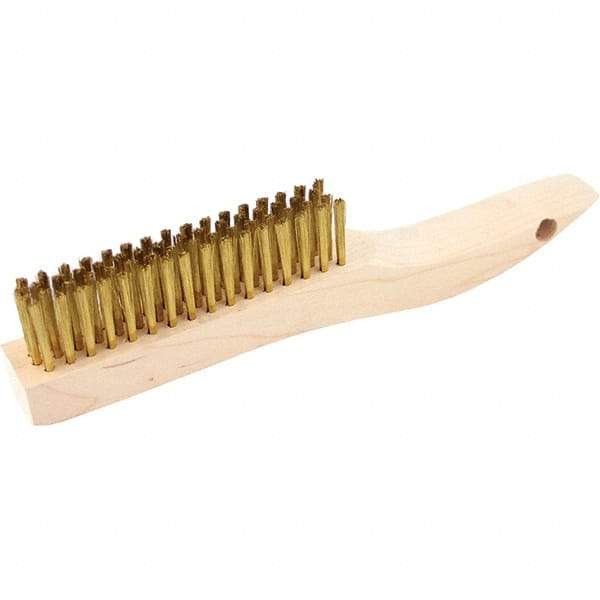 Brush Research Mfg. - 4 Rows x 16 Columns Brass Scratch Brush - 4-3/4" Brush Length, 10-1/4" OAL, 1-1/8 Trim Length, Wood Shoe Handle - A1 Tooling
