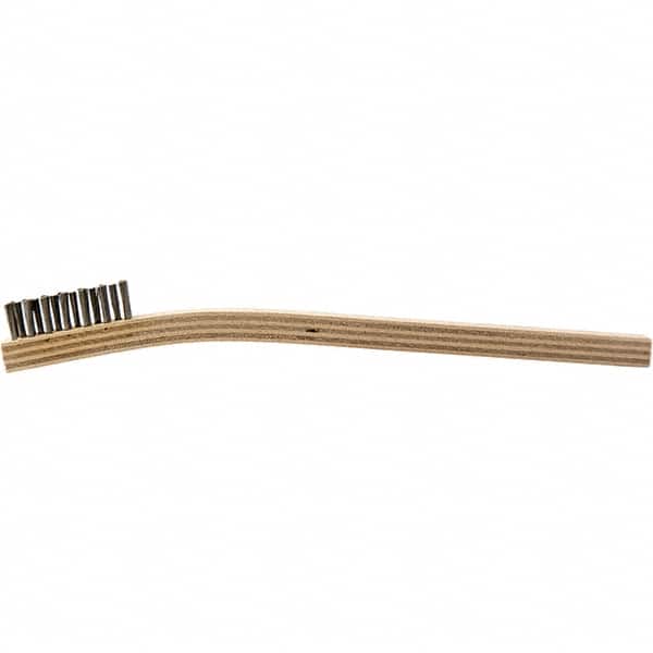 Brush Research Mfg. - 2 Rows x 7 Columns Stainless Steel Scratch Brush - 1/2" Brush Length, 7-1/4" OAL, 1/2 Trim Length, Wood Curved Back Handle - A1 Tooling