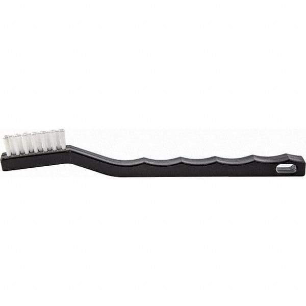Brush Research Mfg. - 4 Rows x 7 Columns Nylon Scratch Brush - 1/2" Brush Length, 7-1/4" OAL, 1/2 Trim Length, Wood Curved Back Handle - A1 Tooling