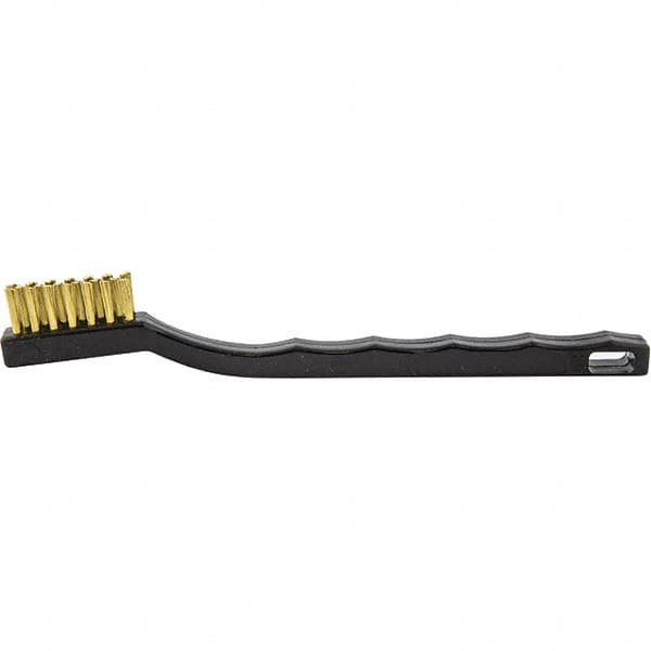 Brush Research Mfg. - 2 Rows x 7 Columns Brass Scratch Brush - 1/2" Brush Length, 7-1/4" OAL, 1/2 Trim Length, Wood Curved Back Handle - A1 Tooling