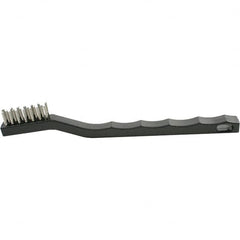 Brush Research Mfg. - 2 Rows x 7 Columns Stainless Steel Scratch Brush - 1/2" Brush Length, 7-1/4" OAL, 1/2 Trim Length, Plastic Curved Back Handle - A1 Tooling