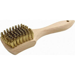 Brush Research Mfg. - 9 Rows x 10 Columns Brass Scratch Brush - 3" Brush Length, 8.87" OAL, 5/8 Trim Length, Wood Straight Back Handle - A1 Tooling