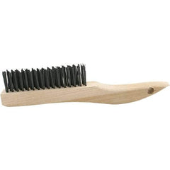 Brush Research Mfg. - 4 Rows x 16 Columns Bronze Scratch Brush - 5-3/4" Brush Length, 10-1/4" OAL, 1-1/8 Trim Length, Wood Curved Back Handle - A1 Tooling