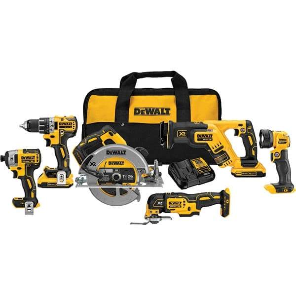 DeWALT - Cordless Tool Combination Kits Voltage: 20 Tools: Compact Drill/Driver; 1/4" Impact Driver; 7-1/4" Circular Saw; Compact Reciprocating Saw; Oscillating Multi-Tool; LED Light - A1 Tooling