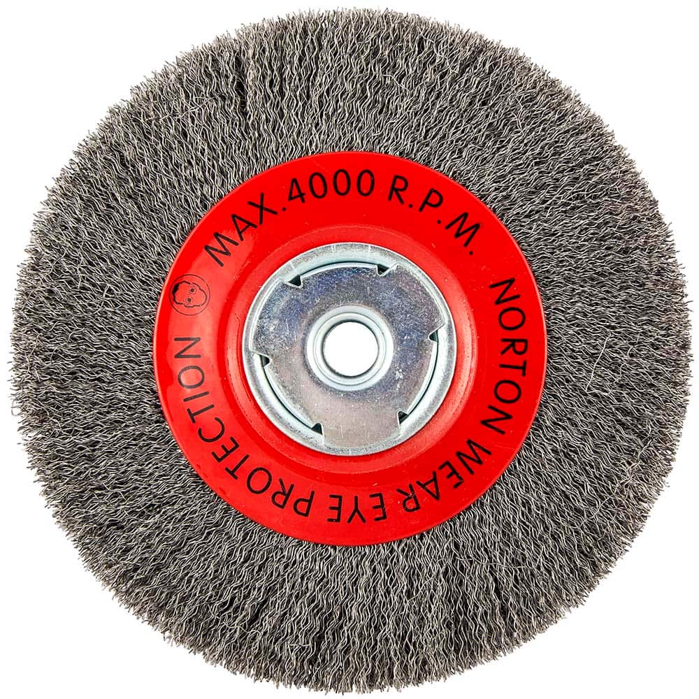 Norton - 8" OD, 5/8" Arbor Hole, Crimped Carbon Wheel Brush - A1 Tooling