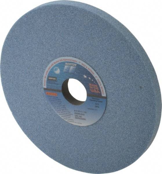 Norton - 8" Diam x 1-1/4" Hole x 1/2" Thick, K Hardness, 46 Grit Surface Grinding Wheel - Ceramic, Type 1, Coarse Grade, 3,600 Max RPM, Vitrified Bond, No Recess - A1 Tooling