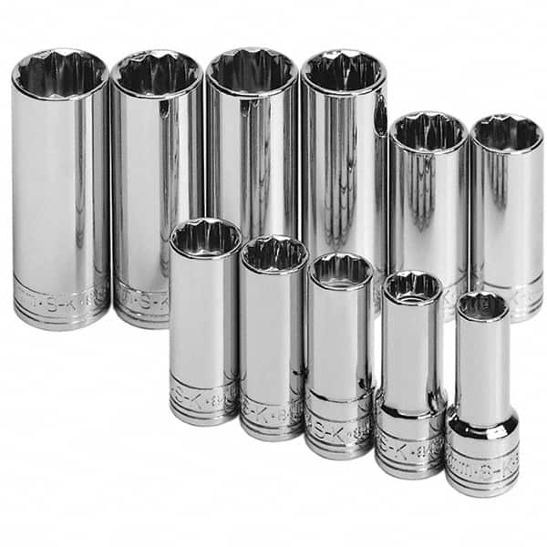 SK - 11 Piece 3/8" Drive Deep Well Socket Set - 12 Points, 9mm to 19mm Range, Metric Measurement Standard - A1 Tooling