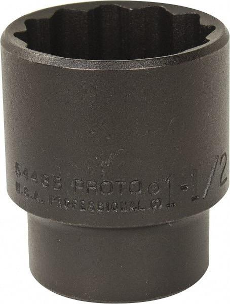 Proto - 1-1/2", 1/2" Drive, Standard Hand Socket - 12 Points, 2-1/4" OAL, Alloy Steel, Black Finish - A1 Tooling