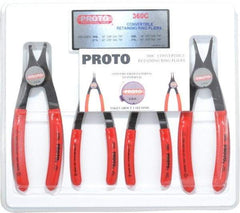 Proto - 4 Piece, 3/8 to 2" Bore, 1/4 to 2" Shaft, Convertible Retaining Ring Pliers Set - 0.038 to 0.07" Tip Diam Range - A1 Tooling