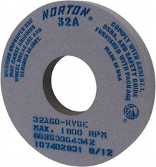 Norton - 14" Diam x 5" Hole x 1-1/2" Thick, K Hardness, 60 Grit Surface Grinding Wheel - Aluminum Oxide, Type 1, Medium Grade, 1,800 Max RPM, Vitrified Bond, No Recess - A1 Tooling