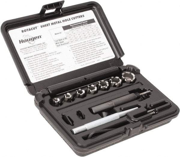 Hougen - 10 Piece, 5/16 to 3/4" Cutter Diam, 1/4" Cutting Depth, High Speed Steel Annular Cutter Set - Bright Finish, 3/8" Shank Diam, 5/16, 3/8, 7/16, 1/2, 9/16, 5/8, 3/4" Cutter Diams - A1 Tooling