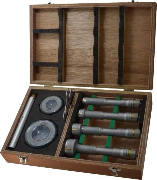 Mitutoyo - 9 Piece, 0.8 to 2", Carbide, TiN Coated, Hole Mechanical Inside Micrometer Set - 0.0002" Graduation, Ratchet Stop Thimble, Includes (2) Setting Rings, Extension & Fitted Plastic Case - A1 Tooling