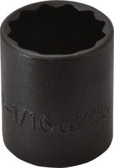 Proto - 1-1/16", 1/2" Drive, Standard Hand Socket - 12 Points, 1-5/8" OAL, Alloy Steel, Black Finish - A1 Tooling