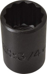 Proto - 3/4", 1/2" Drive, Standard Hand Socket - 12 Points, 1-1/2" OAL, Alloy Steel, Black Finish - A1 Tooling