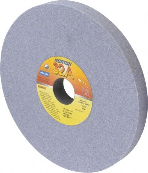 Norton - 8" Diam x 1-1/4" Hole x 3/4" Thick, J Hardness, 60 Grit Surface Grinding Wheel - Aluminum Oxide, Type 1, Medium Grade, 3,600 Max RPM, Vitrified Bond, No Recess - A1 Tooling