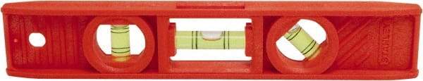 Stanley - 9" Long 3 Vial Torpedo Level - ABS Plastic, Orange, 1 45°, 1 Level & 1 Plumb Vials - A1 Tooling