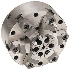 Pratt Burnerd America - 6 Jaws, 16" Diam, Self Centering Manual Lathe Chuck - Plain Back Mount Spindle, Adjustable, Reversible, 1,300 Max RPM, 4.56" Through Hole Diam, Forged Steel - A1 Tooling