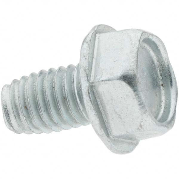 M5x0.8 Coarse 10mm Long Hex Thread Cutting Screw 12L14 Steel, Hex Washer Head, Self Drilling Point, Zinc-Plated