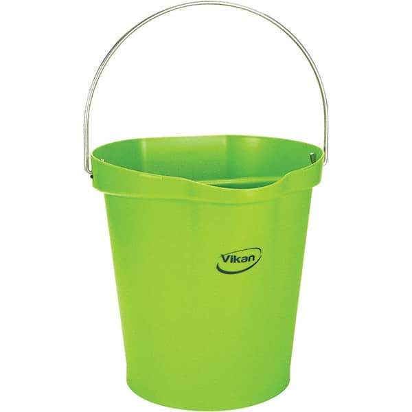 Vikan - 3 Gal, 12-1/2" High, Polypropylene Round Lime Green Single Pail with Pour Spout - Handle Included, 12.81" Top Diam - A1 Tooling