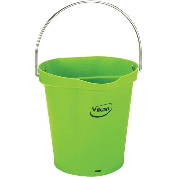 Vikan - 1-1/2 Gal, 7.1" High, Polypropylene Round Lime Green Single Pail with Pour Spout - Handle Included, 10" Top Diam - A1 Tooling