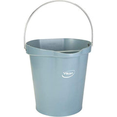 Vikan - 3 Gal, 12-1/2" High, Polypropylene Round Gray Single Pail with Pour Spout - Handle Included, 12.81" Top Diam - A1 Tooling