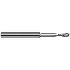 Ball End Mill: 0.0781″ Dia, 0.234″ LOC, 2 Flute, Solid Carbide 2″ OAL, 1/8″ Shank Dia, 20 ° Helix, Uncoated, Single End