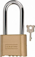 Master Lock - 2" Body Width, 2-1/4" Shackle Clearance, Solid Brass Combination Lock - 5/16" Shackle Diam, 1" Shackle Width - A1 Tooling