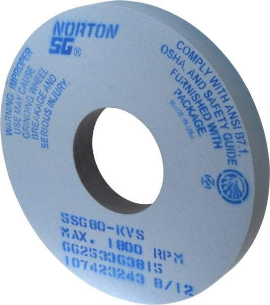 Norton - 14" Diam x 5" Hole x 1-1/2" Thick, K Hardness, 80 Grit Surface Grinding Wheel - Ceramic, Type 1, Medium Grade, 1,800 Max RPM, Vitrified Bond, No Recess - A1 Tooling