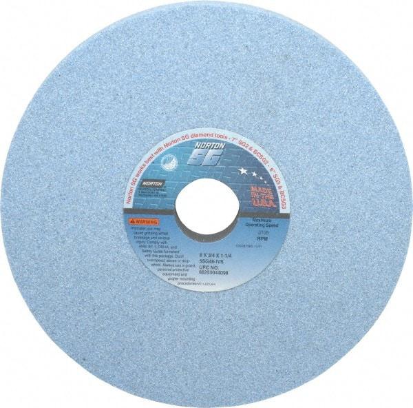 Norton - 8" Diam x 1-1/4" Hole x 3/4" Thick, I Hardness, 46 Grit Surface Grinding Wheel - Ceramic, Type 1, Coarse Grade, 3,105 Max RPM, Vitrified Bond, No Recess - A1 Tooling