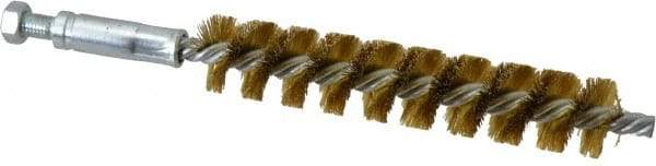 Schaefer Brush - 4" Brush Length, 3/4" Diam, Double Stem, Single Spiral Tube Brush - 6-1/4" Long, Brass, 1/4-28 Male Connection - A1 Tooling