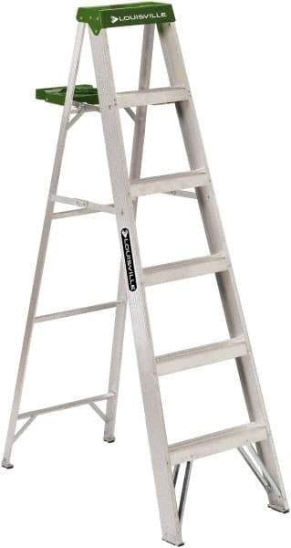 Louisville - 5 Steps, 6' High, Type II Rating, Aluminum Step Ladder - 225 Lb Capacity, 21-13/16" Base Width - A1 Tooling