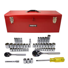 Socket Sets; Set Type: Socket Set; Drive Size: 1/4; 3/8; Maximum Socket Depth (Decimal Inch): 0.3750; Minimum Socket Depth (Decimal Inch): 0.2500; Container Type: Metal Tool Box; Number Of Pieces: 53; Case Type: Metal Tool Box; Socket Depth: Standard