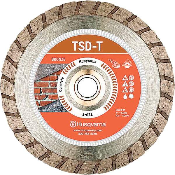 Husqvarna - 4-1/2" Diam, 5/8, 7/8 & 25/32" Arbor Hole Diam, Continuous Edge Tooth Wet & Dry Cut Saw Blade - Diamond-Tipped, Fast Cutting & Smooth Action, Standard Round Arbor - A1 Tooling