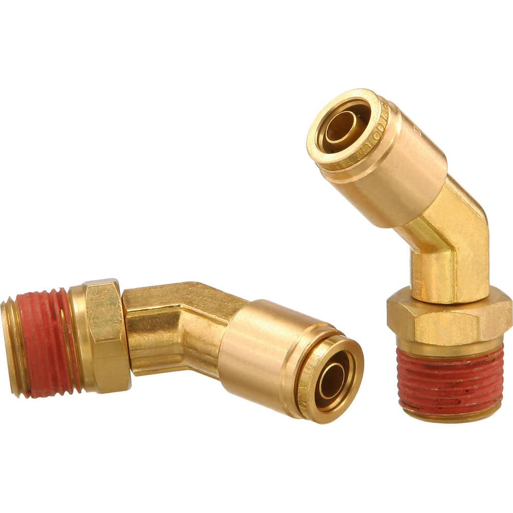 Metal Push-To-Connect Tube Fittings; Fitting Type: 45 ™ EL SWV; Connection Type: Push-to-Connect x MNPT; Material: Brass; Thread Size: 3/8″; Tube Outside Diameter: 3/8; Fitting Shape: 45 ™ Elbow; Maximum Working Pressure (Psi