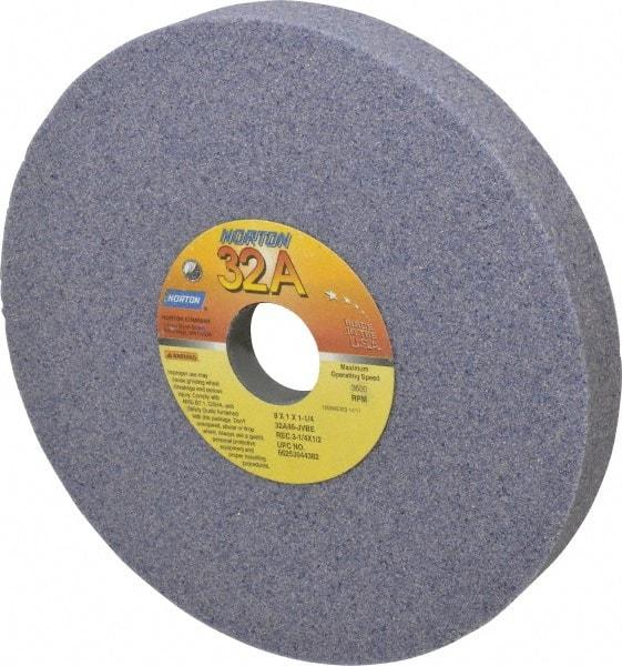 Norton - 8" Diam x 1-1/4" Hole x 1" Thick, J Hardness, 46 Grit Surface Grinding Wheel - Aluminum Oxide, Type 5, Coarse Grade, 3,600 Max RPM, Vitrified Bond, One-Side Recess - A1 Tooling