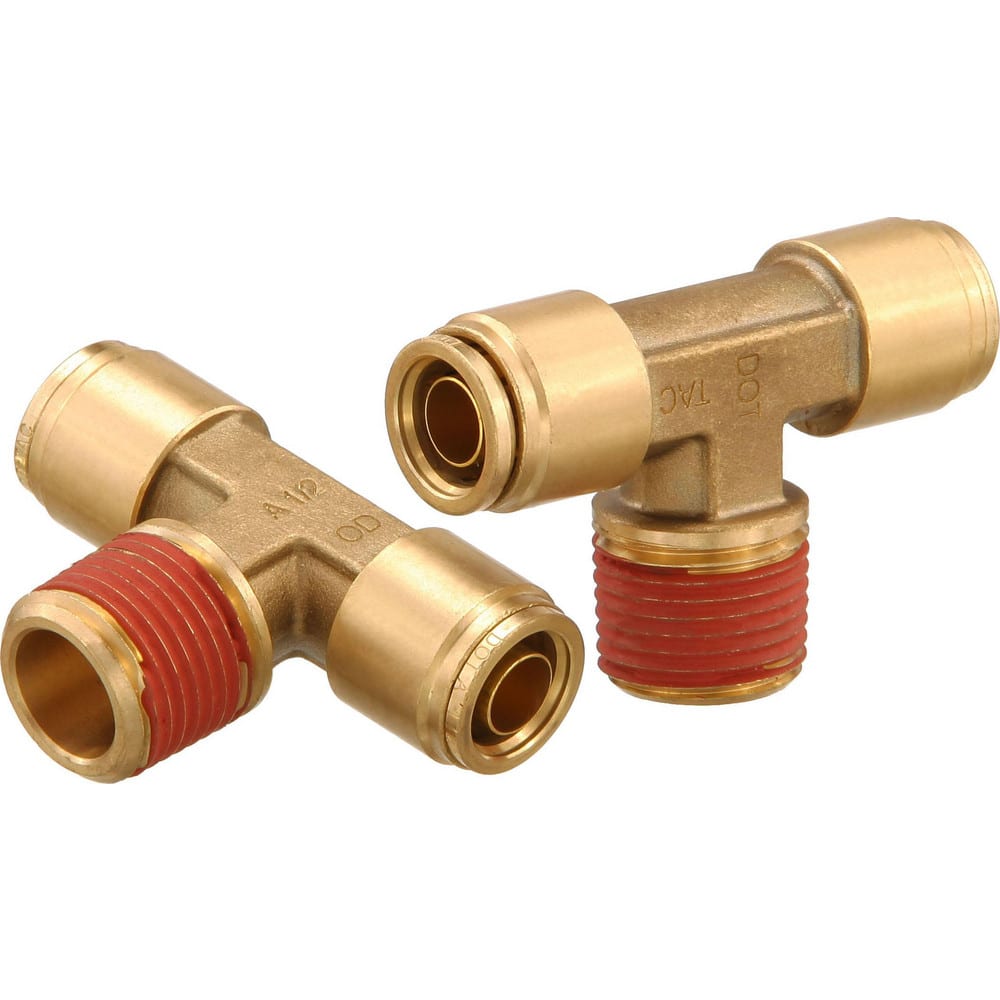 Metal Push-To-Connect Tube Fittings; Fitting Type: TEE BRCH; Connection Type: Push-to-Connect x MNPT; Material: Brass; Thread Size: 3/8″; Tube Outside Diameter: 1/2; Fitting Shape: Tee; Maximum Working Pressure (Psi - 3 Decimals): 250.000; Standards: DOT;