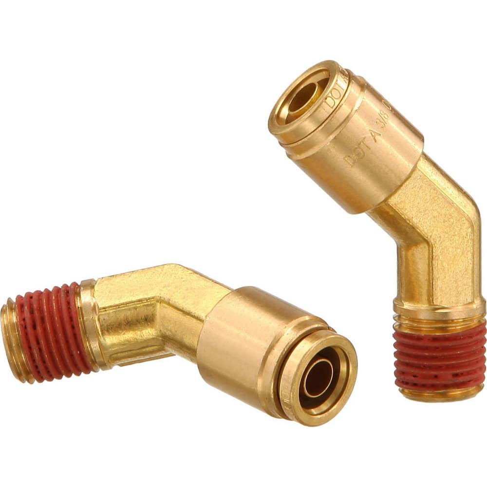 Metal Push-To-Connect Tube Fittings; Fitting Type: 45 ™ EL; Connection Type: Push-to-Connect x MNPT; Material: Brass; Thread Size: 1/2″; Tube Outside Diameter: 5/8; Fitting Shape: 45 ™ Elbow; Maximum Working Pressure (Psi